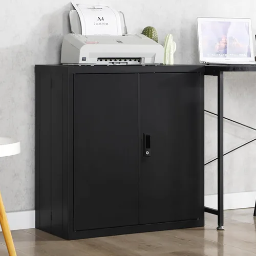 Miniatura 2 de Armario de almacenamiento de metal de 36 pulgadas con 2 puertas y cerradura, estantes ajustables y diseño plegable, gabinete de bloqueo resistente
