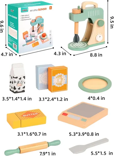 Miniatura 6 de Juego de juguetes de licuadora de madera para niños, juguete mezclador de galletas para hornear, accesorios de cocina Montessori para niñas y niños