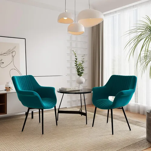 Miniatura 3 de Nalupatio Juego de 2 sillas de comedor modernas de terciopelo con reposabrazos, modernas sillas laterales tapizadas para cocina, patas de metal