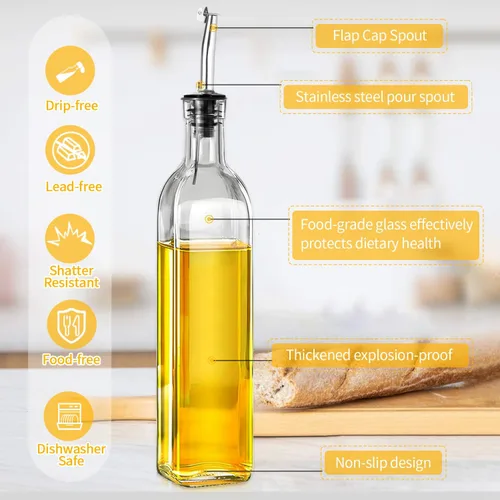 Miniatura 3 de Botella dispensadora de aceite de oliva, 2 dispensadores de aceite para cocina, botella de vidrio de aceite de oliva de 17 onzas y dispensador de 2
