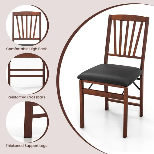 Miniatura 6 de GOFLAME Juego de 2 sillas plegables de comedor, sillas plegables con asiento acolchado de PVC y respaldo alto, sillas de comedor de madera, paquete