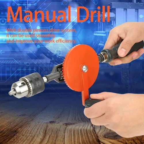 Miniatura 3 de Hilitand Mini taladro de mano portátil de 1/4 pulgadas, 3/8 pulgadas, piñones dobles, manual, sin electricidad, ligero, madera, plástico, PVC