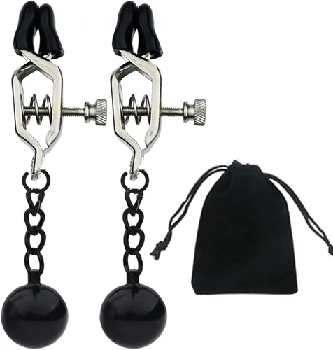 Miniatura 7 de Pinzas para pezón con peso de acero inoxidable con clip de cadena para pezón, bola ajustable, sin perforación, joyería para pezones para adultos