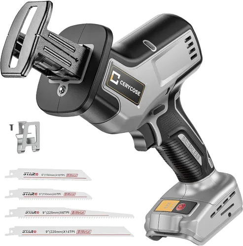 Cerycose Sierra recíproca inalámbrica compatible con batería DeWalt de 20 V máximo, motor sin escobillas, velocidad variable 0-3000 Spm, cambio de