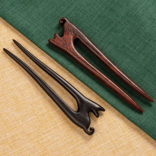 Miniatura 2 de 2 unidades de palillos de madera para el cabello, horquillas de cabello con torsión francesa, hechas a mano de ébano y sándalo, palillos