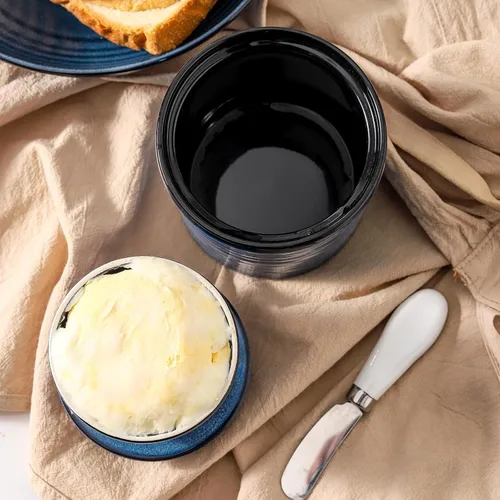 Miniatura 7 de HASENSE Vajilla de mantequilla de cerámica con tapa, plato de mantequilla para encimera con línea de agua, contenedor francés de mantequilla