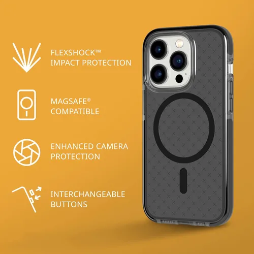Miniatura 2 de tech21 iPhone 14 Pro Evo Check compatible con MagSafe® - Funda protectora de teléfono delgada y absorbente de golpes con protección FlexShock Negro
