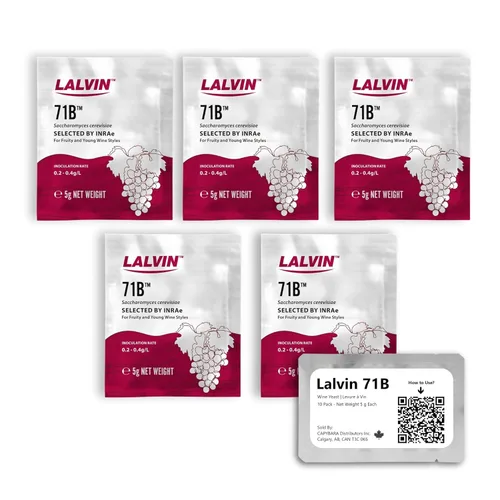 Lalvin 71B Levadura de vino (paquete de 5) - Hacer Mead de Sidra de Vino Kombucha en casa - 0.18 oz Sachets - Saccharomyces cerevisiae - Vendido por