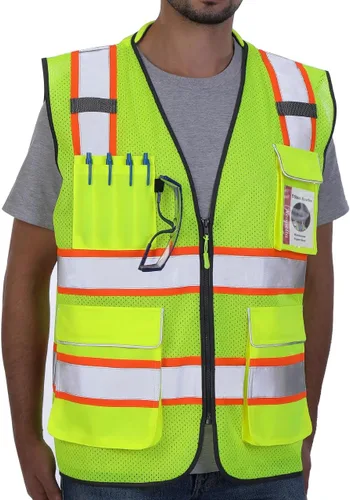 Miniatura 13 de Chaleco de Seguridad Reflectante Neopelta Naranja de Malla, Chaleco de Alta Visibilidad con Bolsillos y Cremallera, Cuello Acolchado, Chaleco