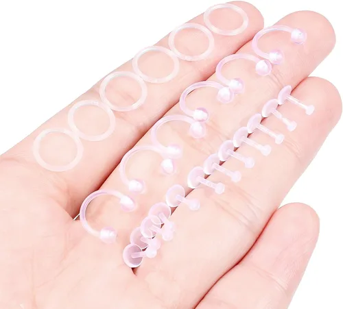 Miniatura 4 de Lcolyoli Anillos de nariz transparentes de 18 G, retenedores de piercings transparentes para el trabajo, deportes, Bioflex, Medusa, labio, labio