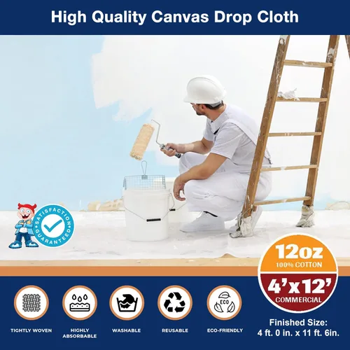 Miniatura 2 de Tela de lona multiusos de 12 onzas, 4 x 12 pies, cubierta de lona de algodón resistente de grado comercial, sin costuras, lavable y reutilizable