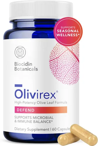 Biocidin Olivirex - Cápsulas de extracto de hoja de olivo de oleuropeina - Alta potencia, 18% de oleuropeína - Promueve el apoyo microbiano e