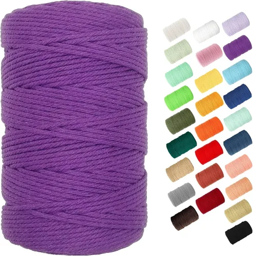 Cuerda de algodón de 0.118 in, cuerda de 220 yardas, cuerda de macramé de algodón 100% natural para colgar plantas, colgar en la pared, decoración