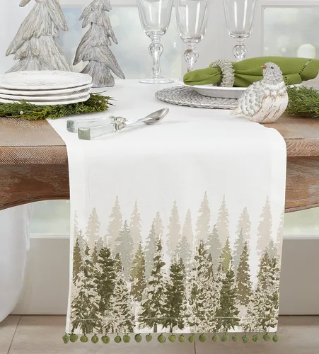 Miniatura 3 de Camino de mesa con pompones para árbol de Navidad