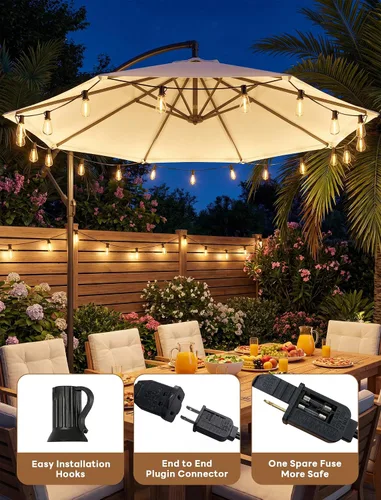 Miniatura 6 de 25FT LED Outdoor String Lights, ST38 Patio Lights Waterproof with 25 Shatterproof Edison Bulbs, Connectable Outside Hanging Light for Porch, Garden