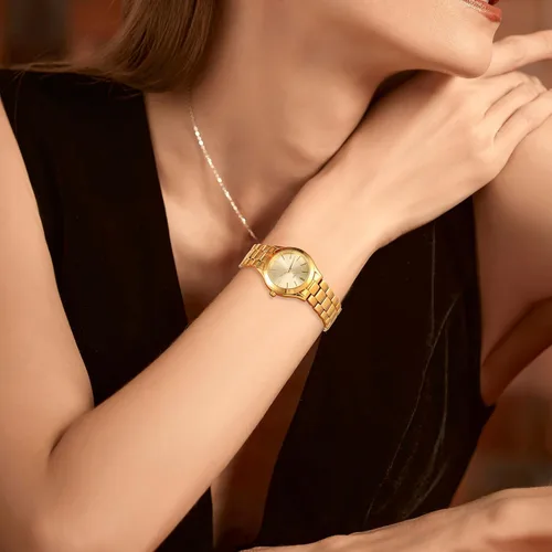 Miniatura 7 de BUREI Reloj de negocios para mujer con fecha de día, movimiento de cuarzo analógico, pulsera de acero inoxidable de oro plateado, reloj de moda