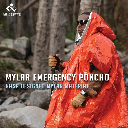 Miniatura 4 de Everlit Poncho de lluvia de supervivencia, manta espacial Mylar para equipo de campamento, retiene el 90% del calor corporal, manta de emergencia