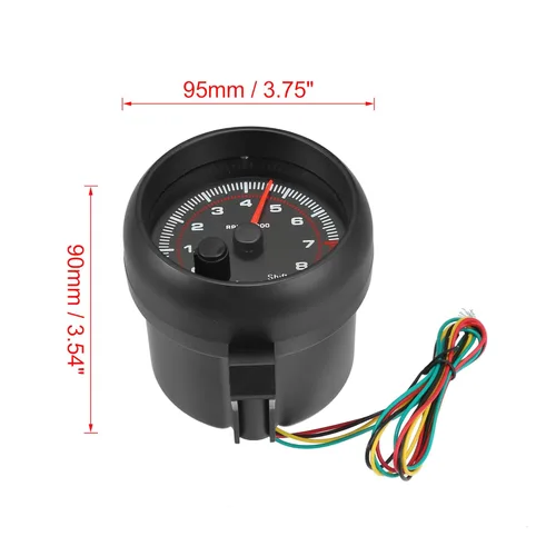 Miniatura 2 de X AUTOHAUX Kit de medidor de tacómetro retroiluminado LED blanco de 0-8000 RPM para coche, color negro mate, universal con luz de cambio roja