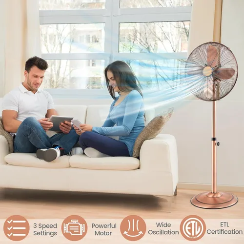 Miniatura 9 de LDAILY Ventilador de pedestal, ventilador oscilante de 16 pulgadas con 3 velocidades, velocidad ancha, altura y ángulo ajustables, ventilador
