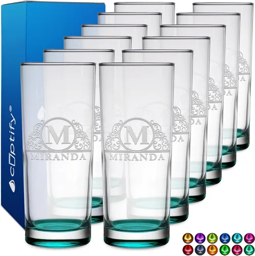 Miniatura 29 de Highball personalizado de 10.5 onzas con fondo negro, vaso Collins alto personalizado, cóctel de bebida mixta recta, inicial con nombre de regalo