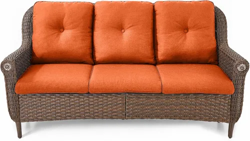 Miniatura 19 de Sofá de mimbre para patio, sofá de mimbre para exteriores, resistente para todo tipo de clima, sofás para 2 personas con respaldo alto y cómodos