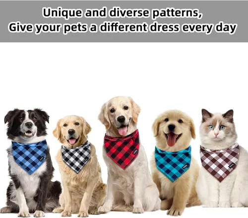 Miniatura 4 de Bandana para perro XL, color azul y negro, bufanda de perro con estampado de cuadros de búfalo ajustable, pañuelo, accesorios para perros grandes