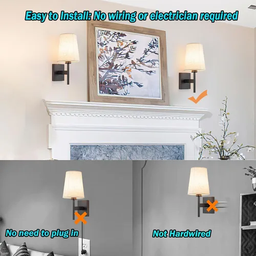 Miniatura 6 de YHCDLAMP Juego de dos apliques de pared que funcionan con pilas, luces de pared que funcionan con pilas con control remoto, lámpara de pared RGB