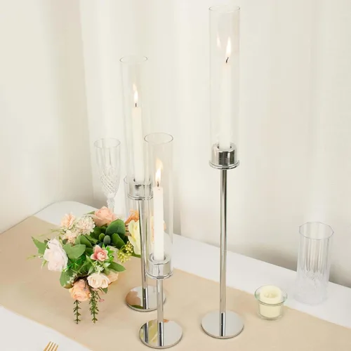 Miniatura 11 de Efavormart - Juego de 2 portavelas de cristal transparente de metal dorado de 16 pulgadas de alto, soportes para velas de huracán