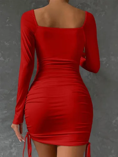 Miniatura 2 de BEAGIMEG Minivestido sexy de manga larga con cordón para fiesta y discoteca para mujer
