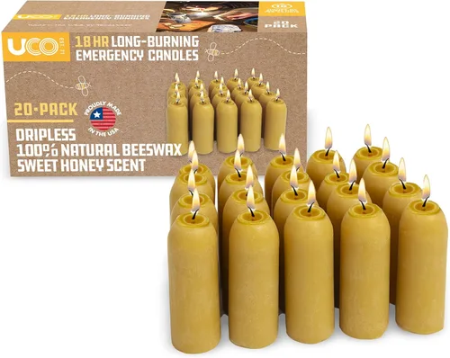UCO Velas de cera de abeja natural de 12 horas de larga duración para linternas de vela UCO y preparación de emergencia, fabricadas en Estados Unidos