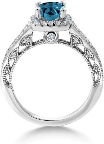 Miniatura 3 de Gem Stone King Anillo de compromiso de plata de ley 925 de 0.236 in con piedra natal y zafiro blanco creado con acento Anillo de compromiso