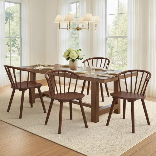 Miniatura 14 de LUE BONA Juego de 4 Sillas de Comedor Negras, Sillas de Comedor de Madera Estilo Granja con Respaldo Semicircular, Silla de Comedor de Husillo