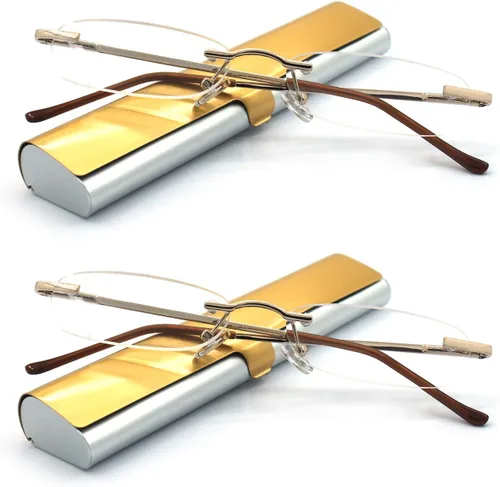 Miniatura 15 de Gafas de lectura sin montura con estuche delgado para hombres y mujeres, negro, dorado y plomizo, azul y rojo Oro