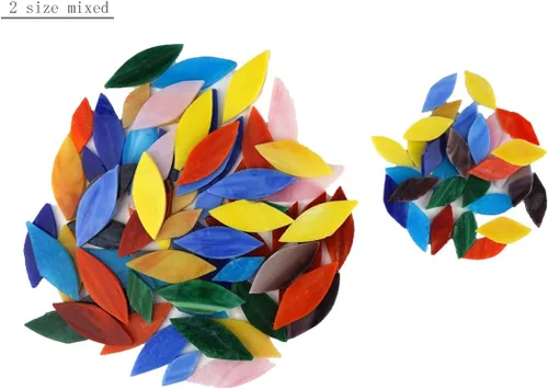 Miniatura 4 de Lanyani Azulejos de mosaico de pétalos de vidrio brillante, azulejos de hojas de flores de vidrieras cortadas a mano para manualidades, 100 piezas