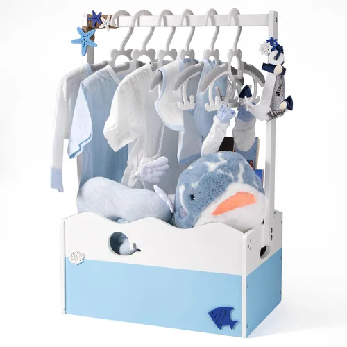 GiftAmaz Armario de madera azul para baby shower, caja de almacenamiento para bebés con asa, cesta de regalos de baby shower, caja de bienvenida