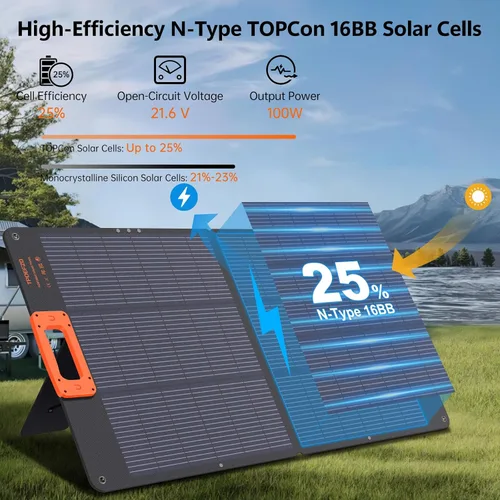 Miniatura 2 de Panel solar de 100 W, paneles solares portátiles tipo N 16BB para central eléctrica, panel solar plegable, QC3.0 USB-A y tipo C, 25% de alta
