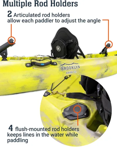 Miniatura 4 de Kayak BKC UH-TK219 12 pies tándem para sentarse en la parte superior, 2 o 3 personas con 2 remos y asientos y 5 soportes para caña de pescar