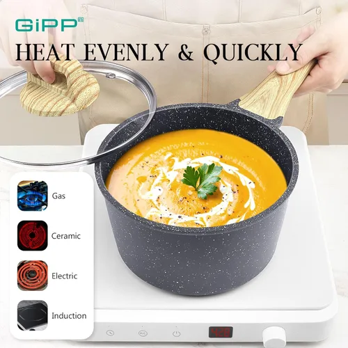 Miniatura 3 de GiPP Juego de ollas y sartenes antiadherentes - 10 piezas de juegos de utensilios de cocina de granito blanco antiadherentes, utensilios de cocina