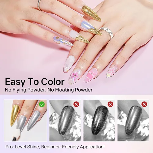 Miniatura 3 de MIZHSE Polvo de uñas cromado, 6 colores, polvo holográfico de uñas iridiscente con purpurina de sirena iridiscente para uñas, pigmento de uñas