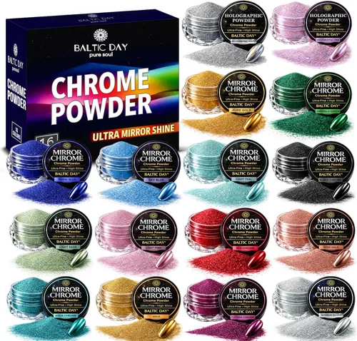 Miniatura 12 de Pigmento cromado y metálico de alta calidad – 10 colores espejo cromado y polvo de mica holográfica para arte de resina, epoxi, vasos, posavasos