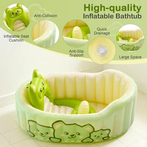 Miniatura 3 de Bañera inflable para bebé, bañera reclinable para recién nacidos a niños pequeños con cojín de respaldo suave y bomba de aire, bañera plegable