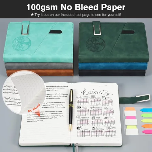 Miniatura 6 de Cuaderno Diario Rayado para Hombres y Mujeres, Cuaderno de 365 Páginas Numeradas con Rayado Universitario, Diario de Cuero de Tapa Dura con Negro