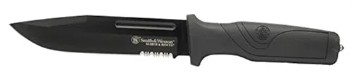 Smith & Wesson Search and Rescue Cuchillo de hoja fija SS de alto carbono de 11 pulgadas con hoja dentada de 6 pulgadas y mango de goma para