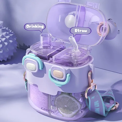 Miniatura 8 de Two Drink - Botella de agua para niños con pajilla, bonita estética, de gran capacidad, taza de dos capas para niñas, estudiantes, niños, escuela