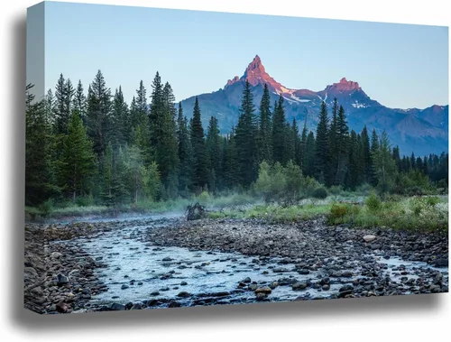 Rocky Mountain Canvas Wall Art (Ready to Hang) Gallery Wrap of Pilot Peak Overlooking River at Sunrise Along Wyoming and Montana Border Nature