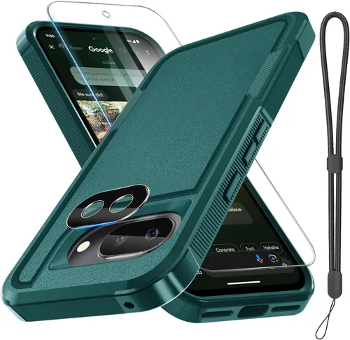 Miniatura 43 de Funda para Google Pixel 10 Pro XL con correa para la muñeca + protector de pantalla de vidrio templado + cubierta para lente de cámara, cuerpo Verde