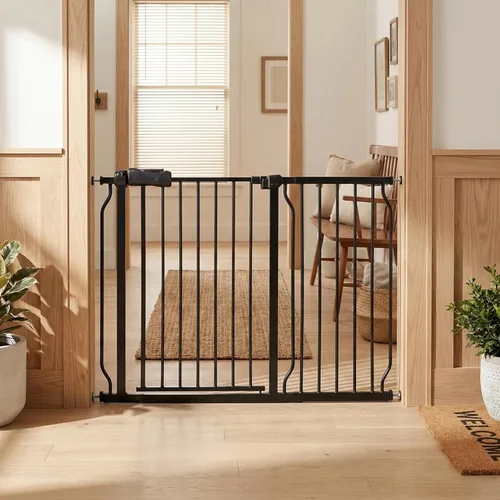 Miniatura 26 de Puerta de bebé estrecha de 24-29 pulgadas, puerta de seguridad de montaje a presión sin perforación para escaleras y puertas, puerta de seguridad