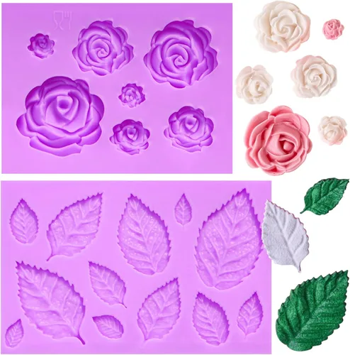 Moldes de silicona para fondant de rosas, moldes de flores y hojas, decoración de tartas, moldes de chocolate para cupcakes, dulces, galletas,