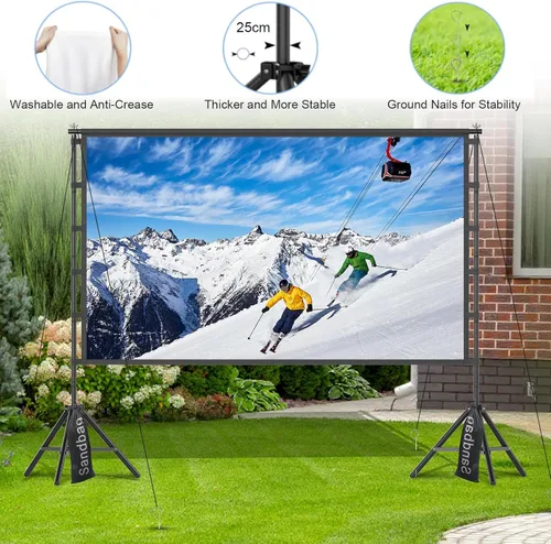 Miniatura 6 de TOWOND - Pantalla de proyector para exteriores con soporte, pantalla de cine portátil de 120 pulgadas, pantalla de proyección plegable HD 16:9