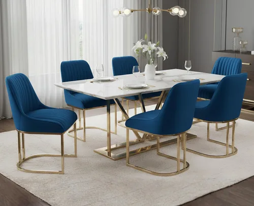 Miniatura 15 de EALSON Sillas tapizadas de terciopelo para comedor, juego de 2 sillas modernas de acento para el comedor con base dorada de metal, sillas cómodas